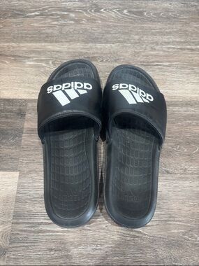 adidas Black Slide Sandals with White Logo Strap